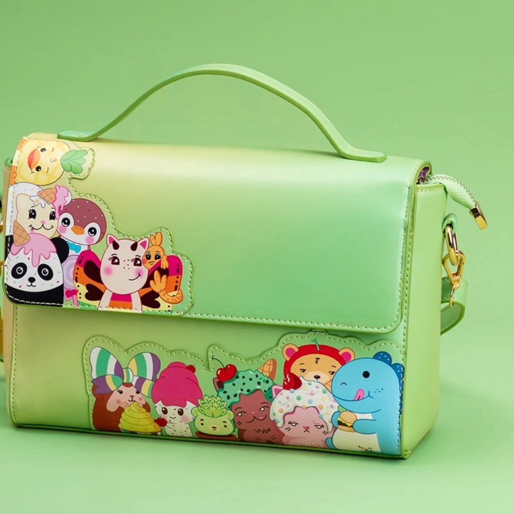 Mariah Elizabeth NWT Playful Green Crossbody Bag with Cartoon Characters - Picture 5 of 11
